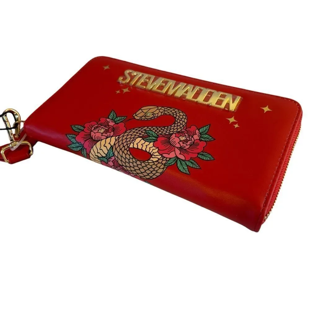 Steve Madden Year of the Snake Red Wallet/Wristlet with Floral Design.